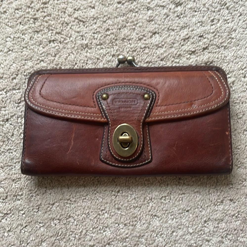 Coach Gigi Whiskey Brown Leather 65th Anniversary Trifold Long Wallet
